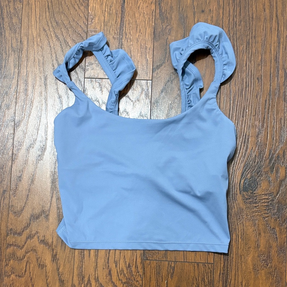 Blogilates Blue Ruffle Tank Top